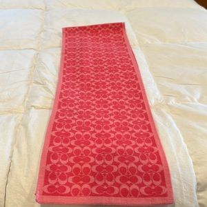 Coach pink on pink wool knit signatures scarf.
